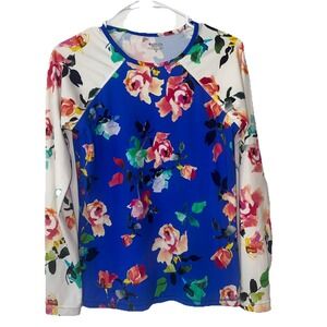 Athleta Women's Multicolor Floral Long Sleeve UV Protection Rash Guard Size Med